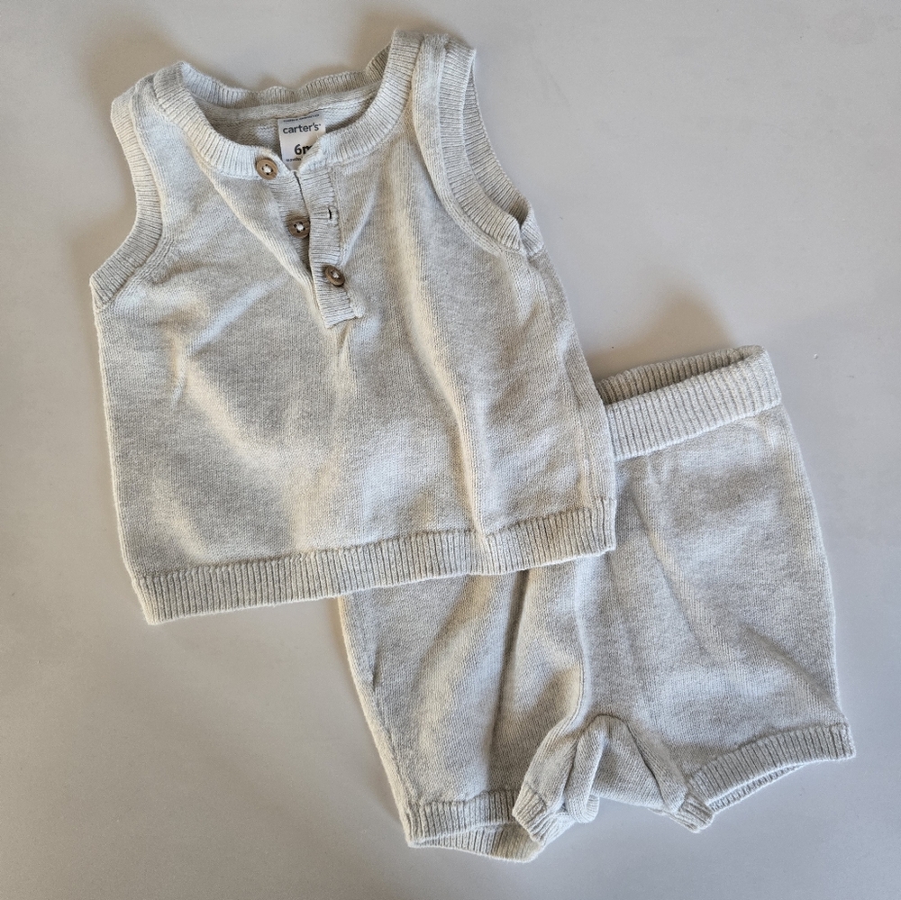 Carter's Light Tan Knit Baby Short And Sleeveless Top Set 6m